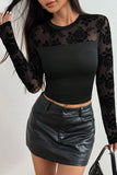 Floral Mesh Detail Long Sleeve Top