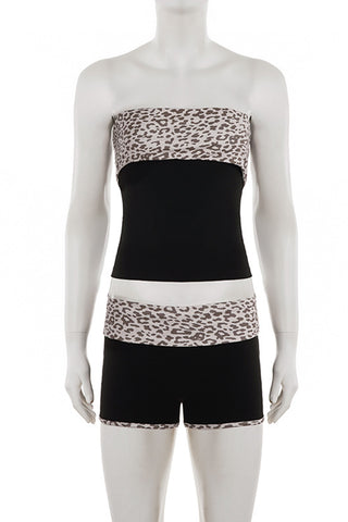 Strapless Leopard Print Shorts Set