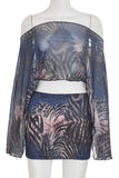 Off-Shoulder Abstract Print Skirt Set