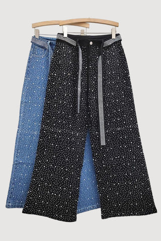 Rhinestone Straight-Leg Jeans with Belt
