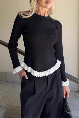 Ruffled Hem Long Sleeve Knit Top