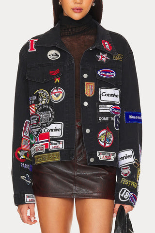 Patchwork Denim Jacket with Patterns