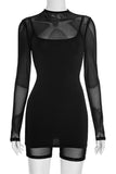 Long-Sleeve Mesh Romper with Layered Dress Set