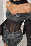 Off-Shoulder Sheer Mesh Mini Dress