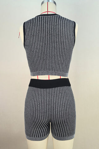 Zip-Front Striped Short Set
