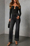 Studded Cuff Straight-Leg Jeans