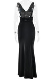Deep V Backless Ruched Mermaid Gown
