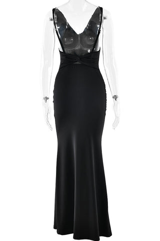 Deep V Backless Ruched Mermaid Gown