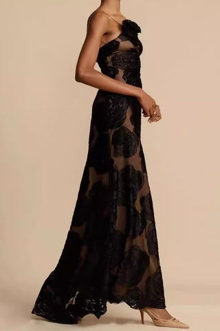 Strapless Floral Evening Gown