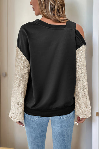 Asymmetric Cut-Out Sequin Sweatshirt