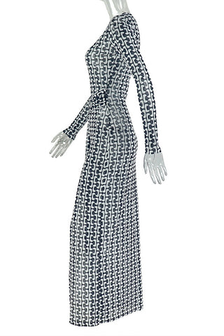 Long-Sleeve Patterned Casual Dress