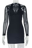 Sheer Sleeve Halter Casual Dress