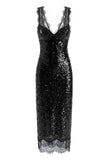 Sequin Lace Trim Evening Dress