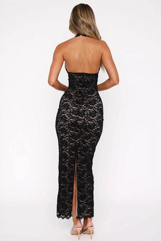 Elegant Halter Lace Evening Dress