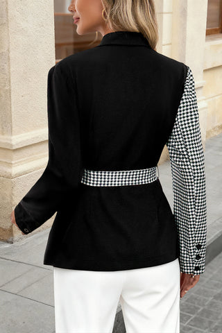 Asymmetric Houndstooth Wrap Blazer