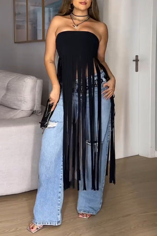 Fringe Strapless Tank Top