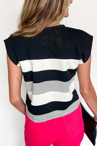 Stripe Crew Neck Cap Sleeve T-Shirt