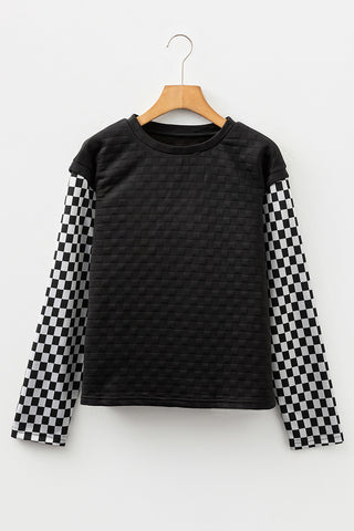 Checkerboard Sleeve Textured Sweatshirt