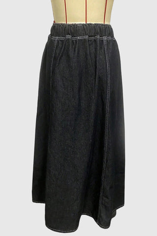 Drawstring Denim Maxi Skirt