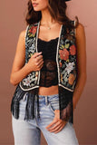 Floral Pattern Fringe Vest