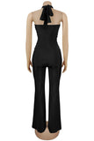 Halter Neck Keyhole Jumpsuit with Draped Waist