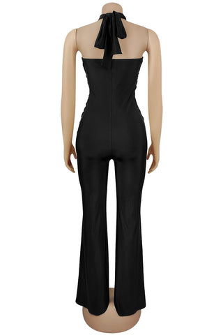 Halter Neck Keyhole Jumpsuit with Draped Waist