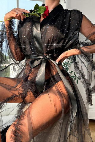 Sheer Layered Blouse with Waist Tie