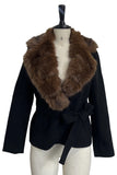 Faux Fur Collar Belted Blazer