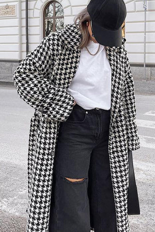 Oversized Houndstooth Long Coat