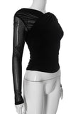 Ruched Mesh Long Sleeve Blouse