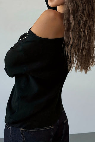 Off-Shoulder Studded Sweater