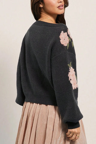 Off-Shoulder Floral Sweater