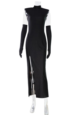 Sleek Long Evening Dress with Gloves