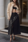 High-Waist Zip-Front Midi Skirt
