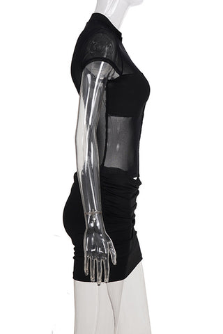 Sheer Panel Ruched Casual Dress