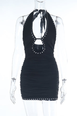 Studded Halter Mini Dress