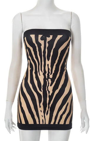 Strapless Zebra Print Mini Dress