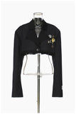 Cropped Pinstripe Blazer with Brooch