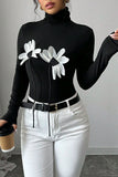 Floral Appliqué Long-Sleeve Turtleneck Top