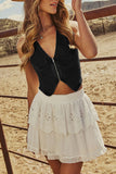 Zip-Up Denim Western Vest