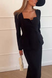 Elegant Double-Breasted Skirt Set