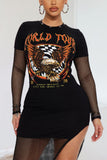 Graphic Long Sleeve Casual Dress