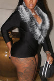 Faux Fur Collar Long Sleeve Romper