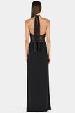 Halter Neck Evening Dress with Lace Detail