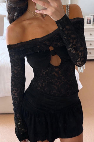 Lace Insert Off-Shoulder Casual Dress