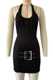 Belted Halter Neck Pinstripe Dress