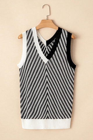 Contrast Chevron V Neck Knit Vest