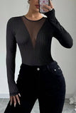 Long-Sleeve Mesh-Insert Top