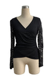 Lace Sleeve Plunge Neck T-Shirt