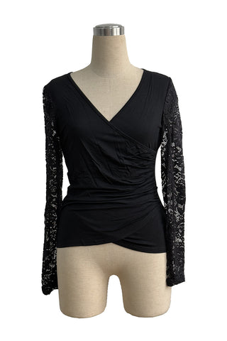 Lace Sleeve Plunge Neck T-Shirt